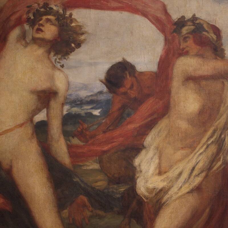 Mythological painting signed Vera Willoughby and dated 1911, Bacchanal