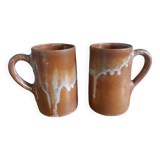 2 enameled stoneware mugs cups