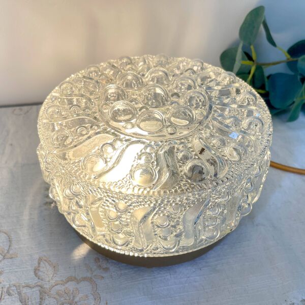 Lampe à poser vintage en verre bullé