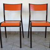 Set of 4 orange school chairs