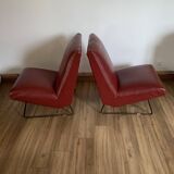 Pair of vintage burgundy red armchairs