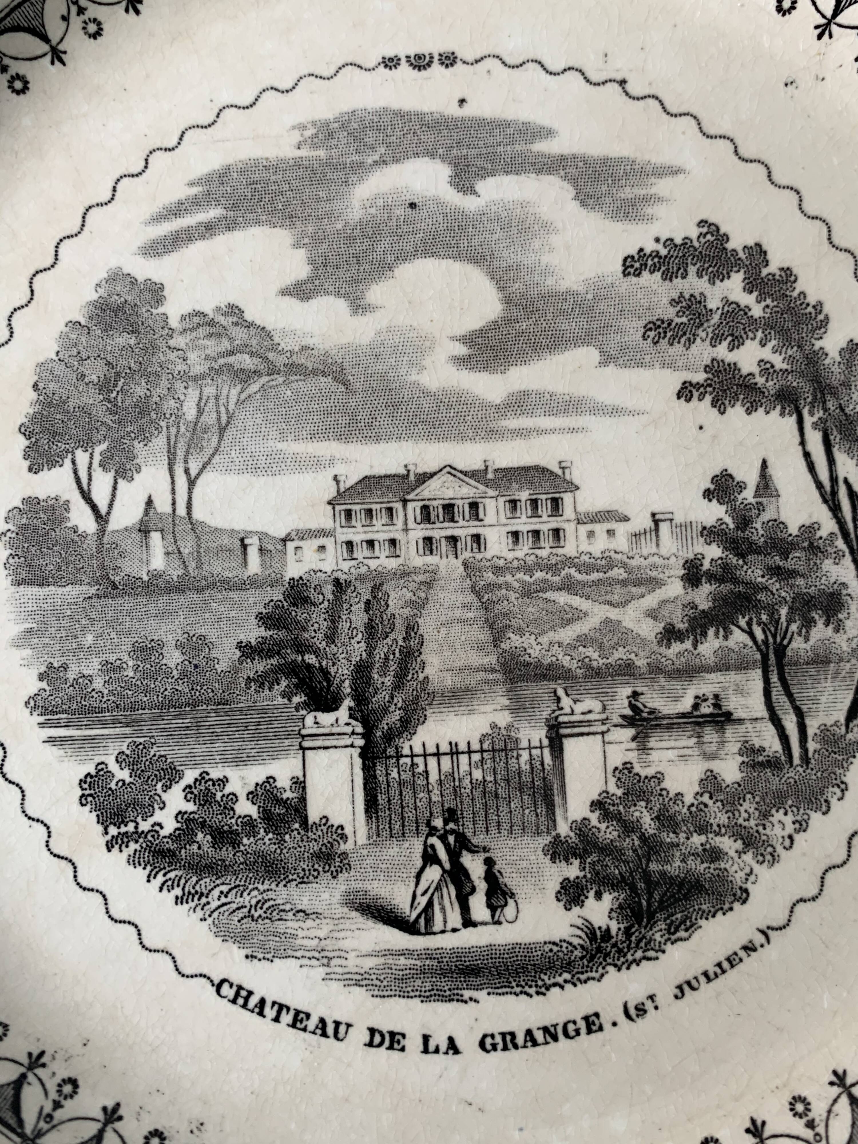 6 old dessert plates Old and Johnston Bordeaux 19th century Médoc and its castles