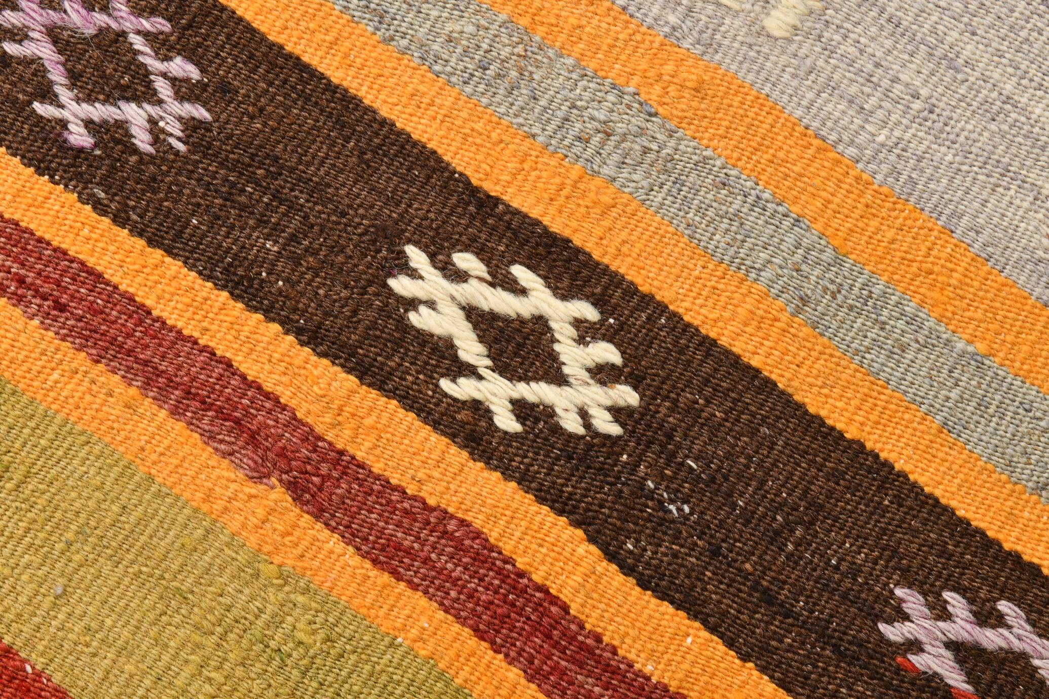 3x9 Striped Kilim Runner, Wool Runner Rug, 74x263Cm