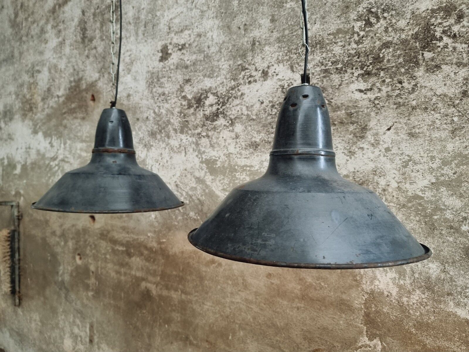 Set old enamel lamps factory lamps blue black