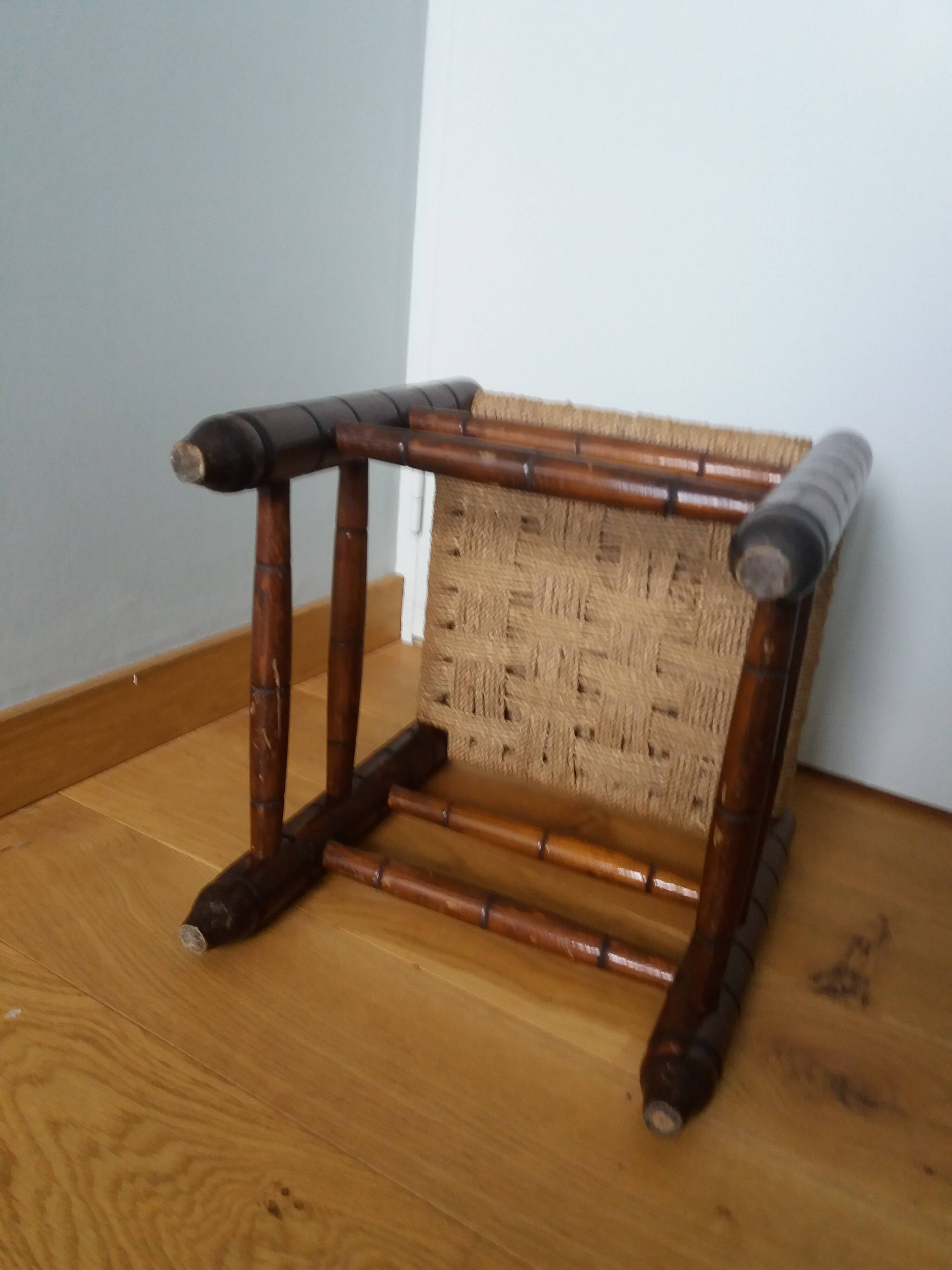 Wooden and rope stool