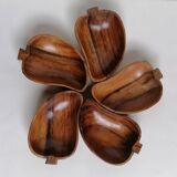 5 pear-shaped teak wood cups