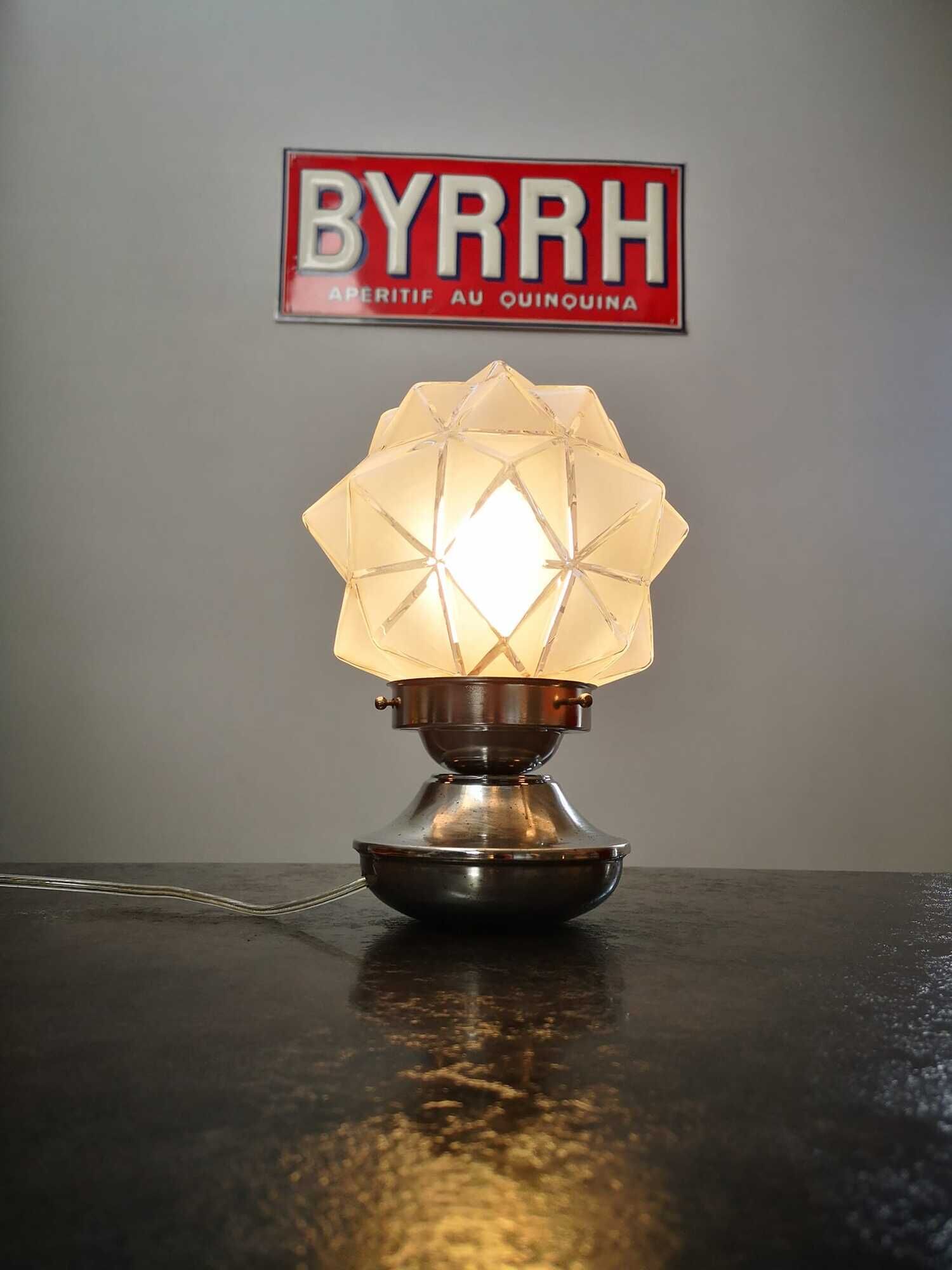Old lamp globe opalescent glass rare model Ø 18 cm ART DECO 1930 POLYEDRE 96 faces STARS