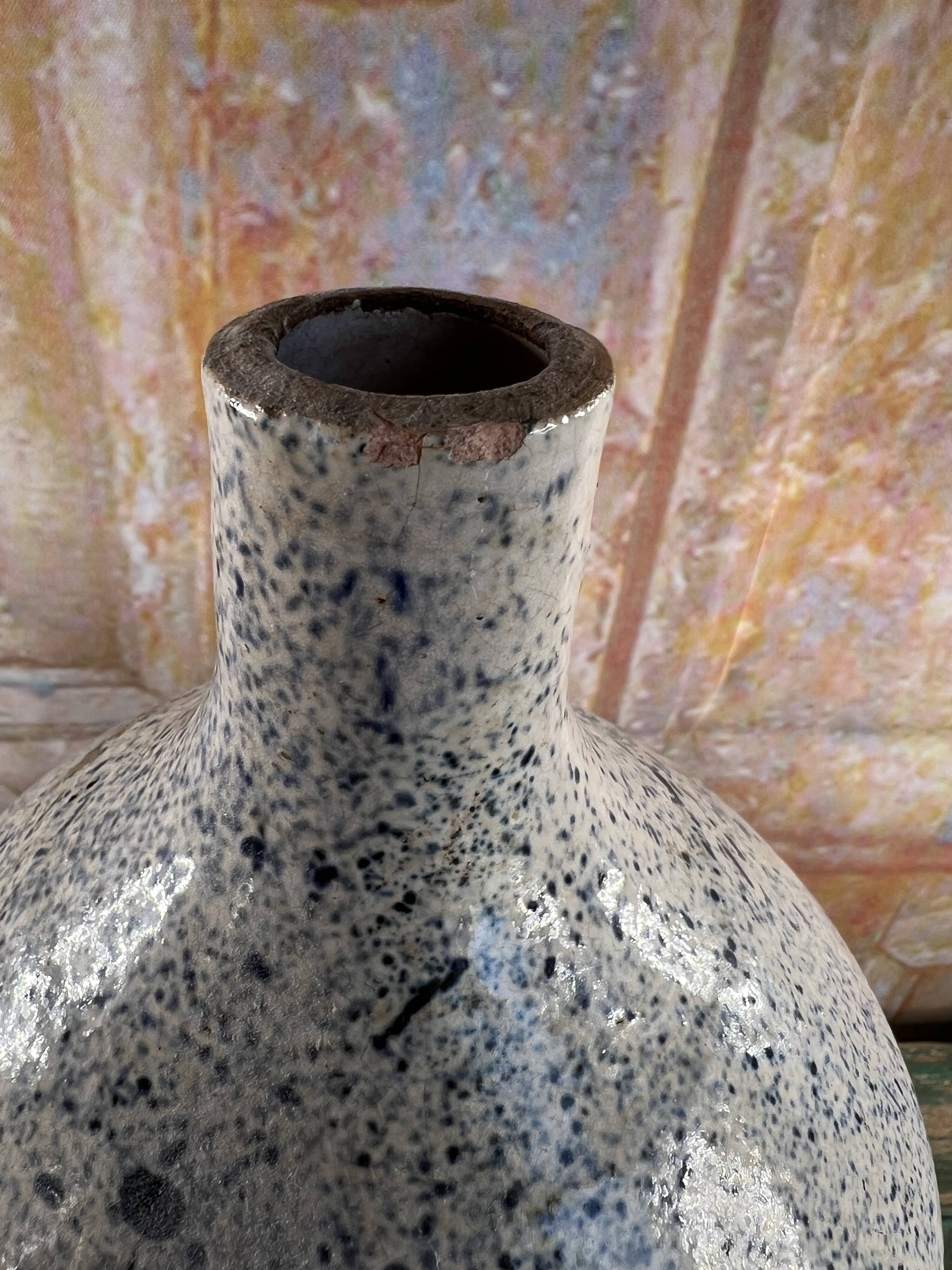 Speckled blue glazed stoneware vase – Vintage handmade ceramics – 28 cm