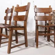 Set of 4 brutalist oak ladderback dining chairs – Netherlands, 1970s