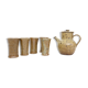 Sandstone teapot from La Borne and 5 cups signed Tiffoche, 1970s.