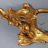 Ancien miroir biseauté cadre bois sculpté doré 19e siècle 55X31 cm C197