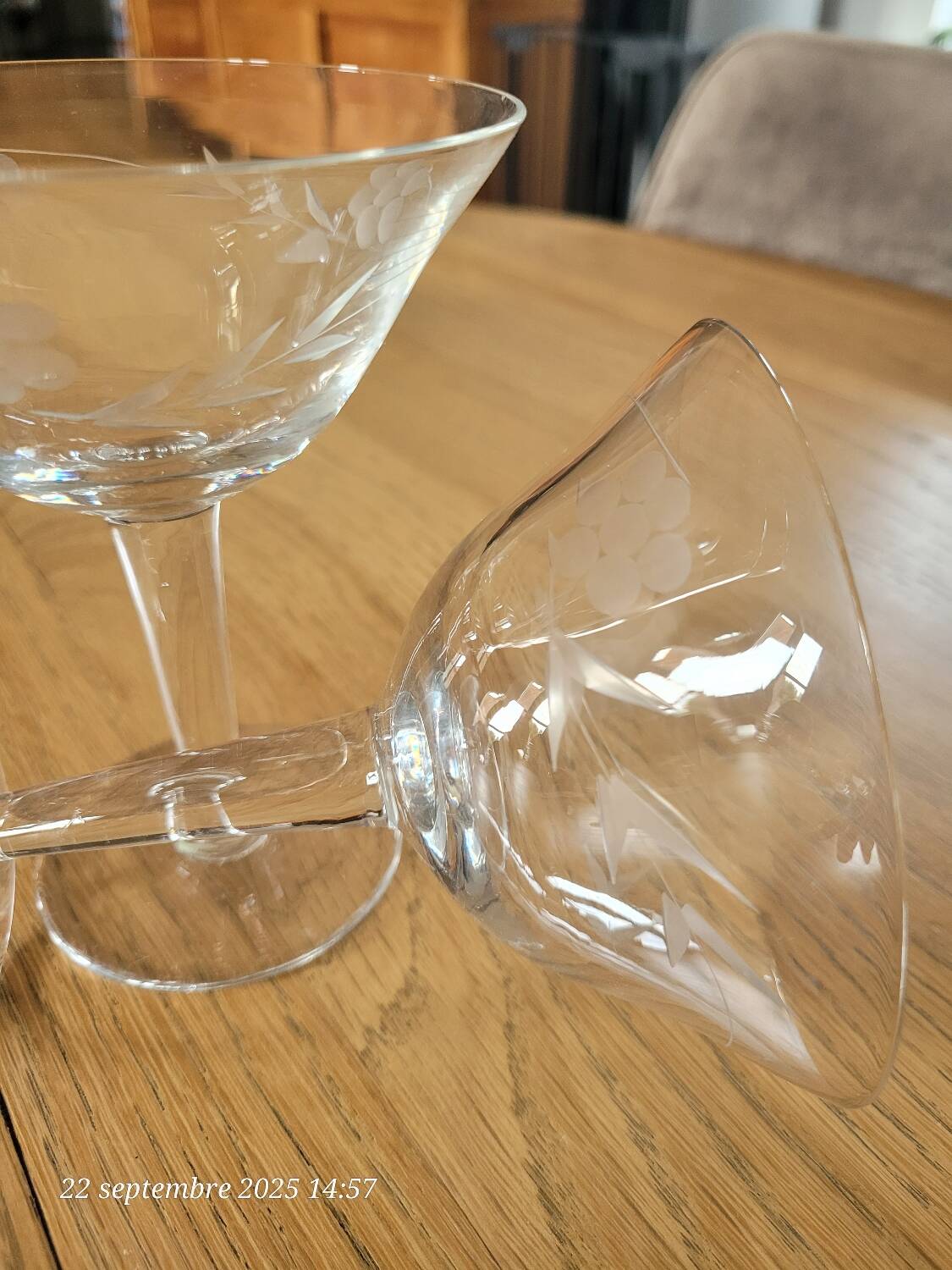 2 crystal champagne glasses