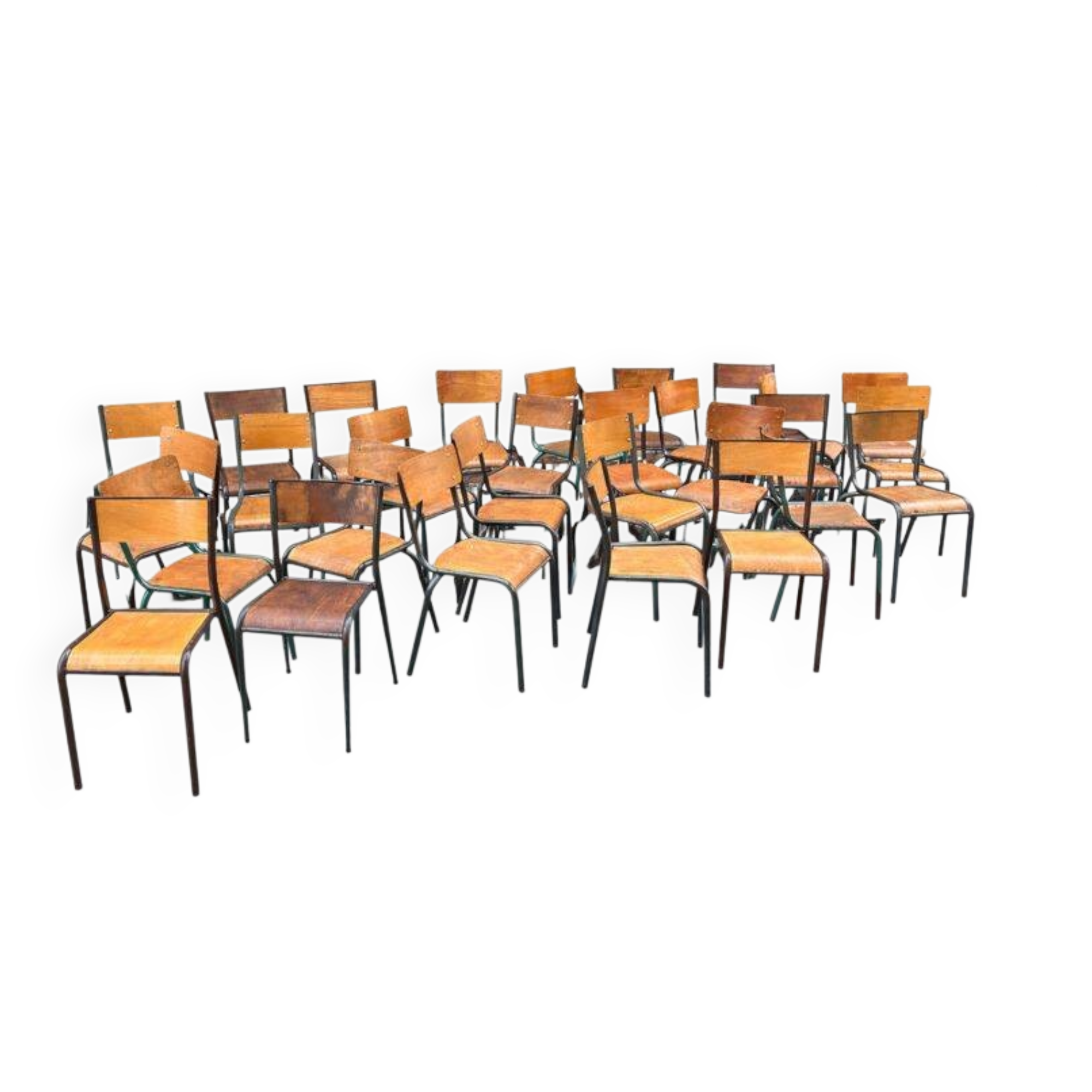 30 mismatched vintage industrial school chairs MULLCA tube & wood
