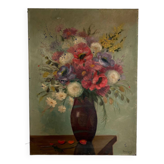 Tableau ancien bouquet classique