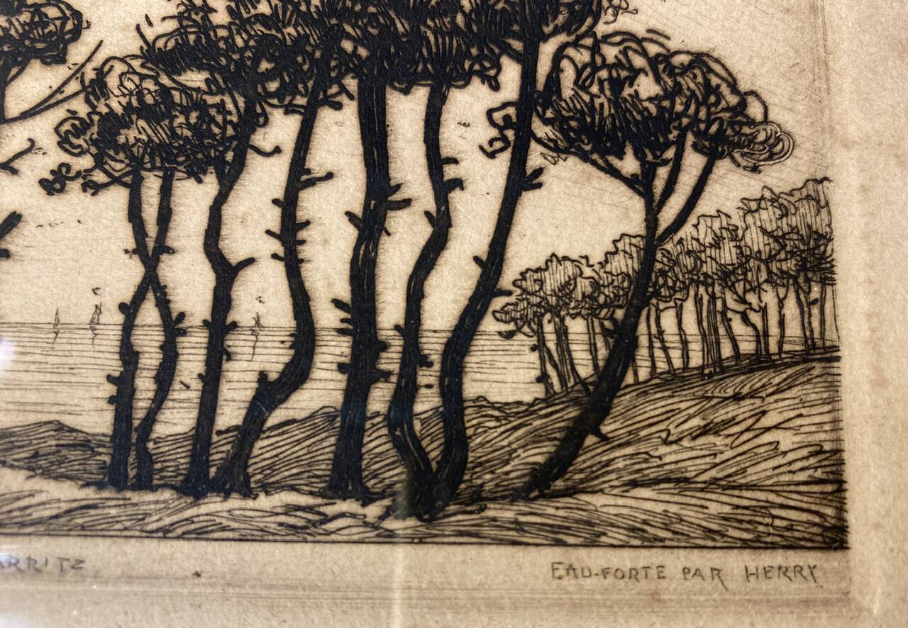Old engraving, Biarritz, the 20th century love bedroom