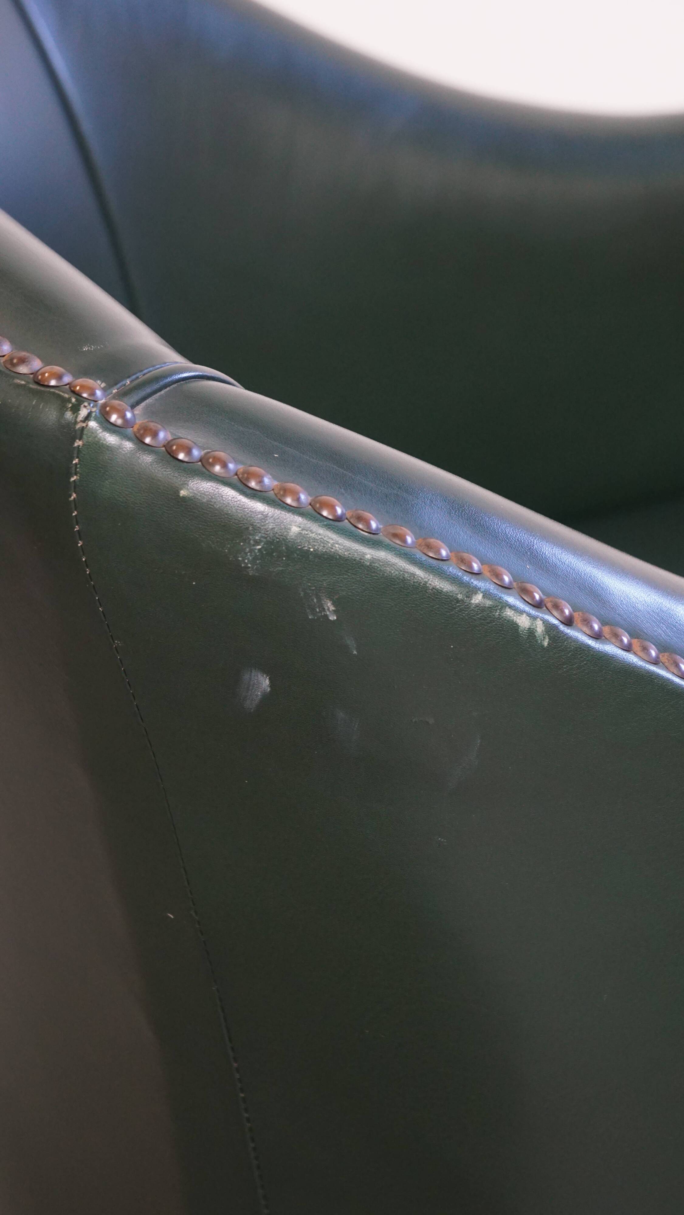 Set of 2 Green Cowhide Leather and Wooden Side/Dining/Office Chairs