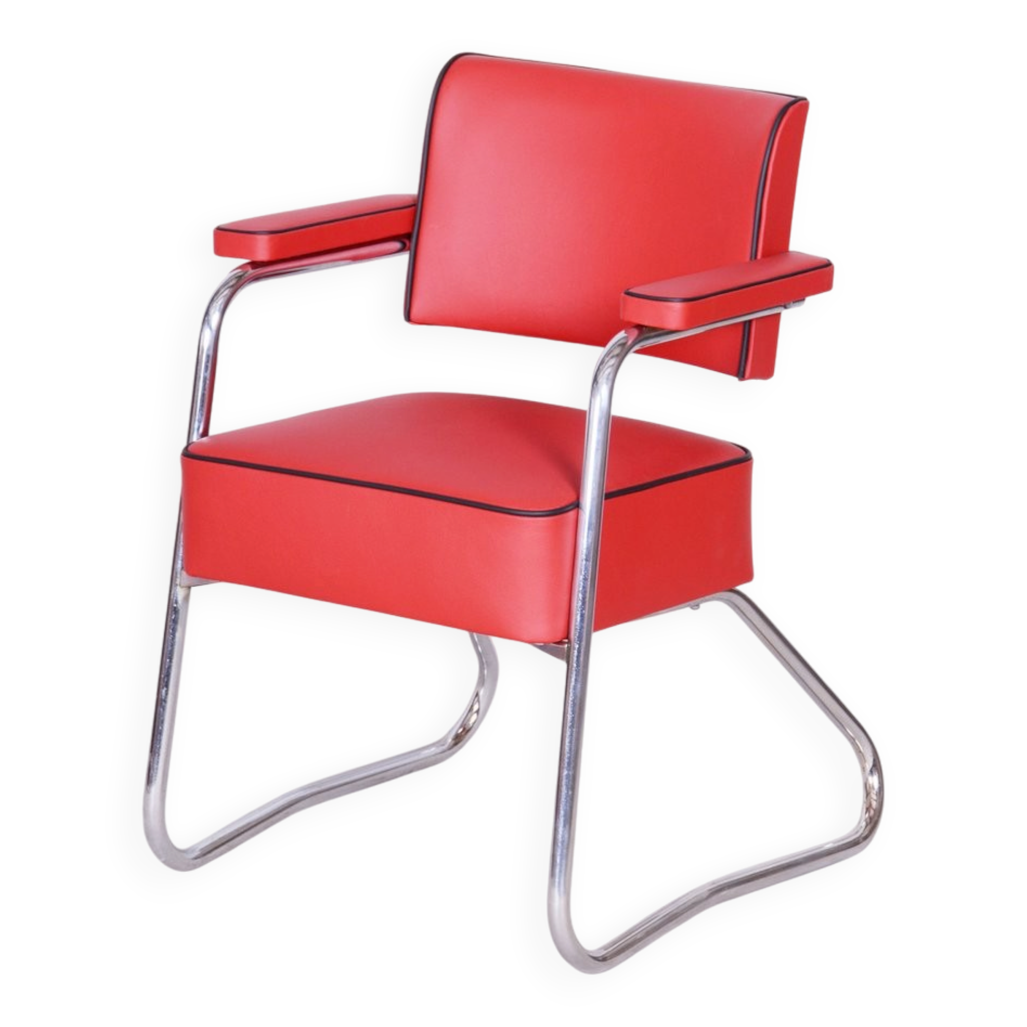 German Bauhaus Armchair in Leather attributed to G. Rohde for Mauser, 1930s