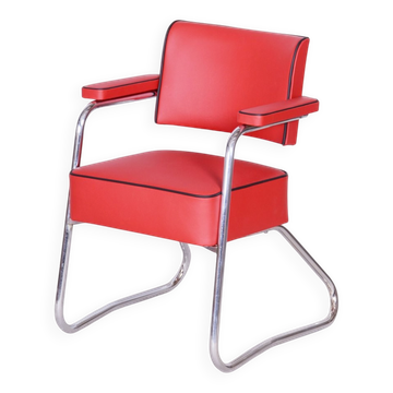 German Bauhaus Armchair in Leather attributed to G. Rohde for Mauser, 1930s