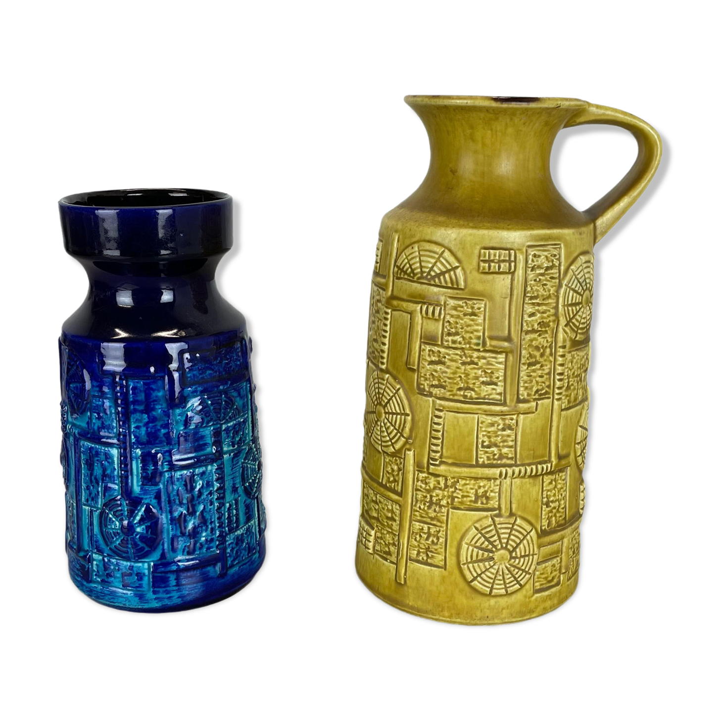 Set of 2 Multi-Color Fat Lava Op Art Pottery Vase by Bay Ceramics Germany, 1970s