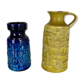Ensemble de 2 vases multicolores en poterie Fat Lava Op Art par Bay Ceramics Allemagne, années 1970