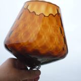 Vintage amber & clear glass footed vase