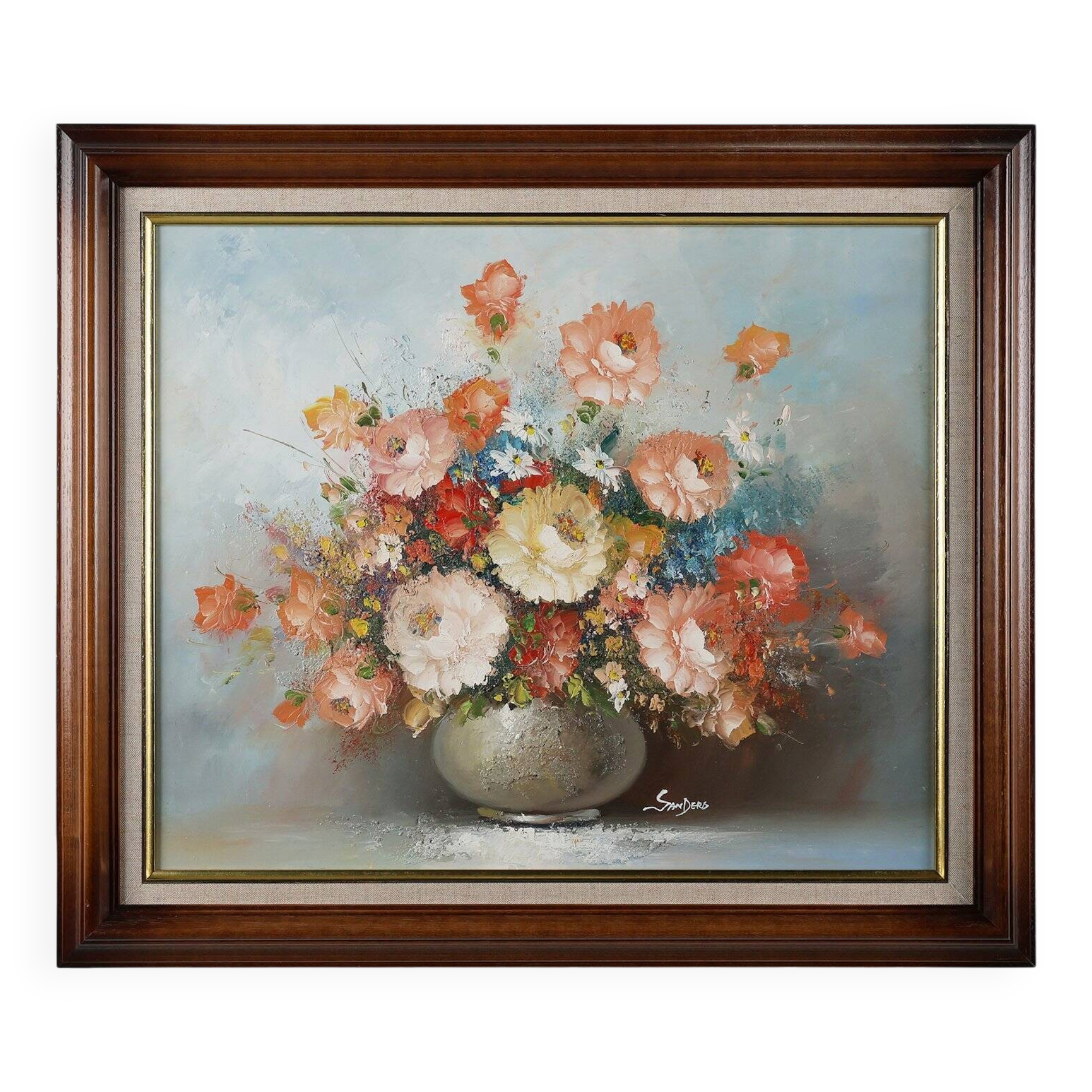 Edmond Sanders, Vase with Flowers, 1950s, Oil on Canvas, Framed
