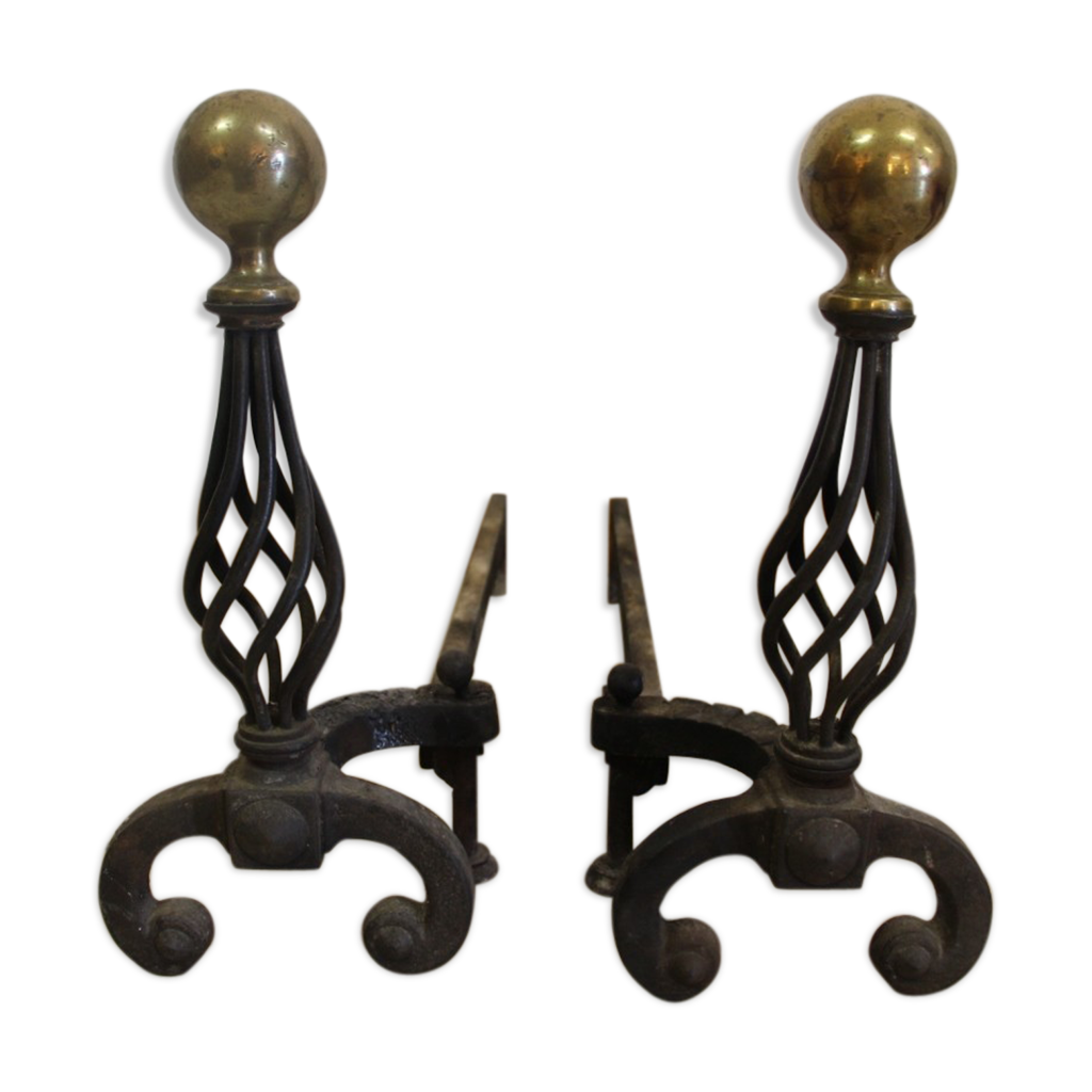 PAIRE DE CHENETS BRONZE DORÉ XIX eme , NAPOLÉON III, STYLE LOUIS XV