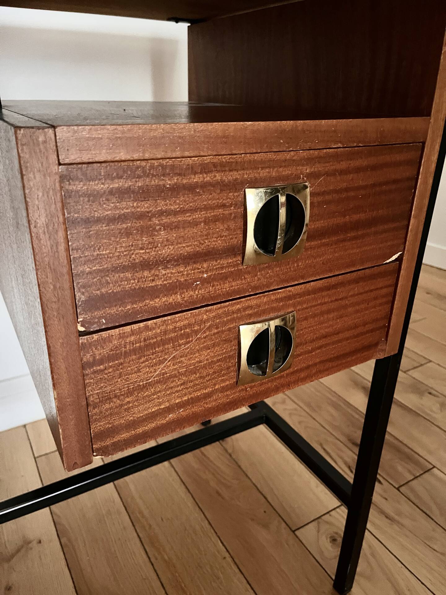Vintage wooden metal desk design from the 1950s.