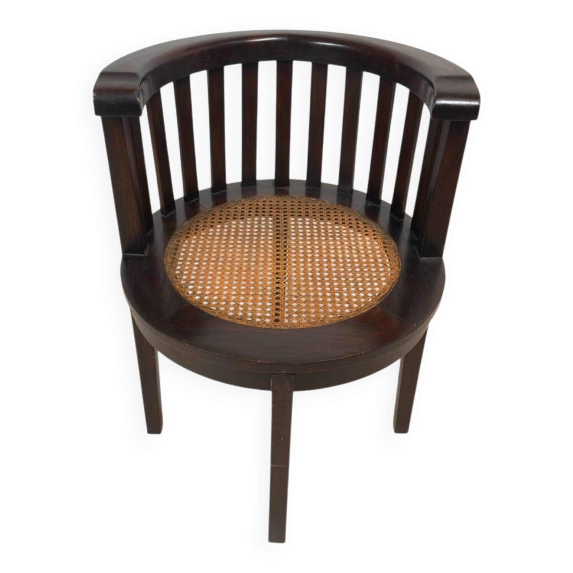 Colonial "Art Deco" armchair in wood and cane.