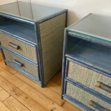 Pair of vintage rattan bedside tables