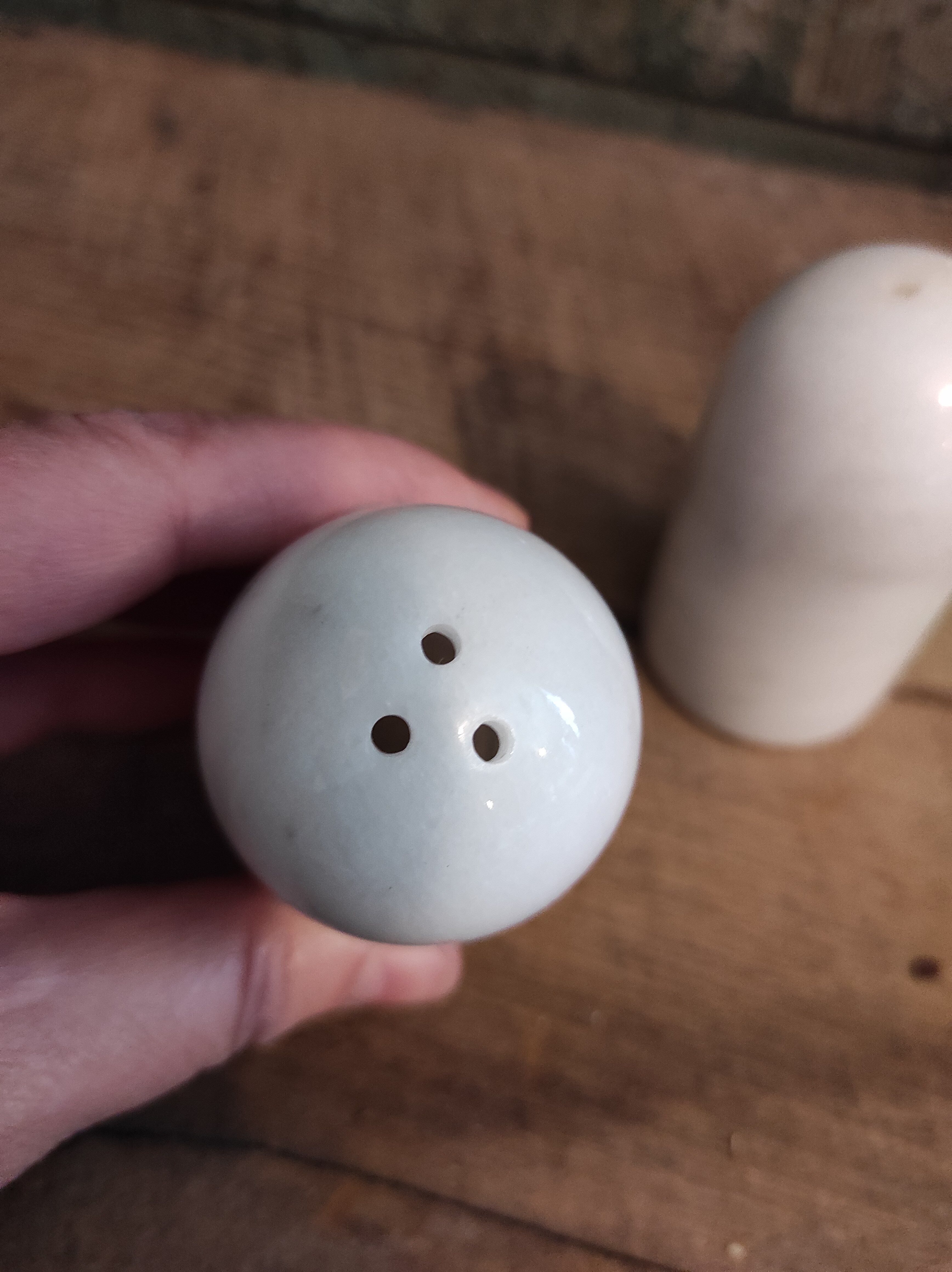 Vintage French salt and pepper shakers, in marble