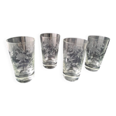 4 water or orangeade glasses in engraved glass