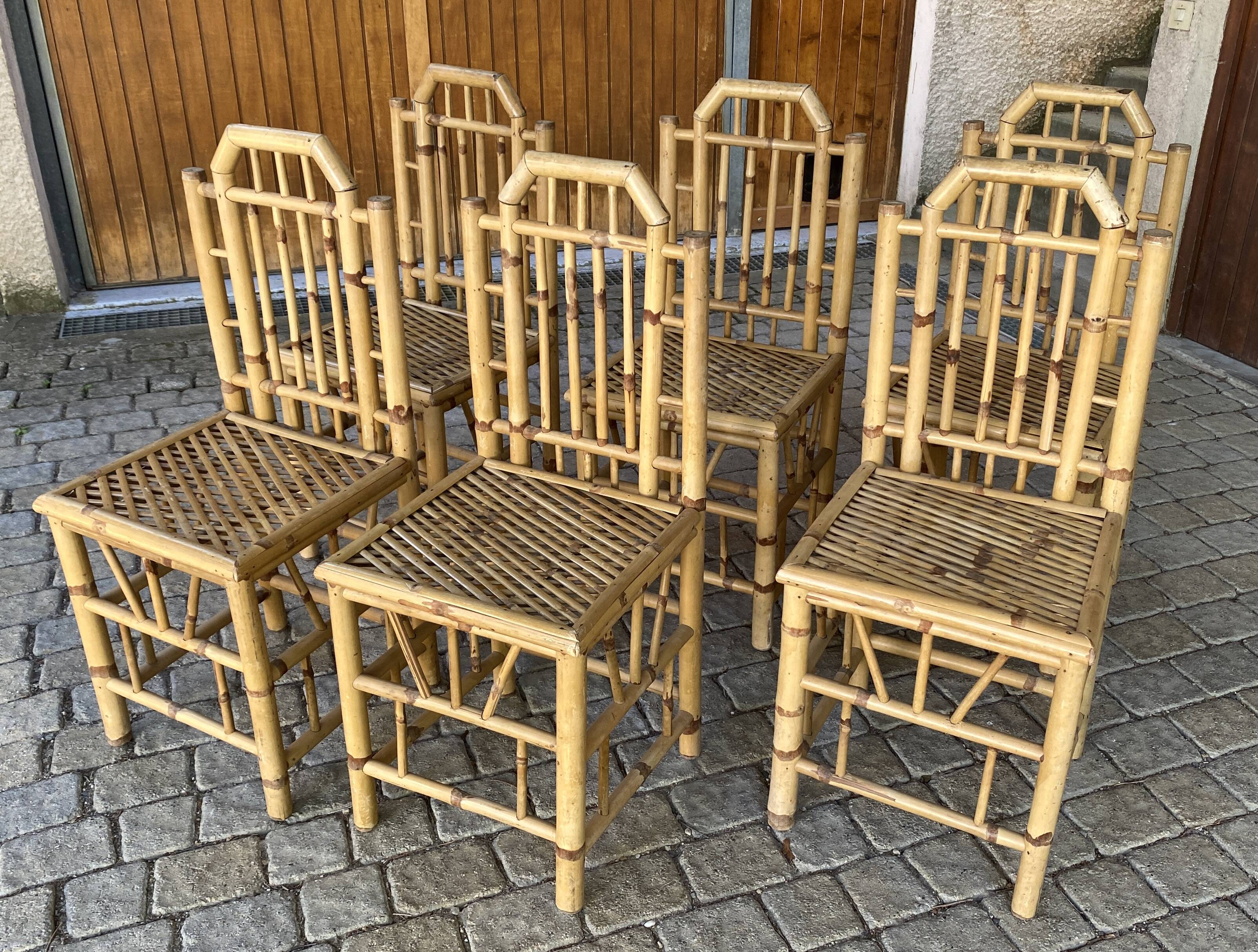 Series Of 6 Real Bamboo Chairs Circa 70