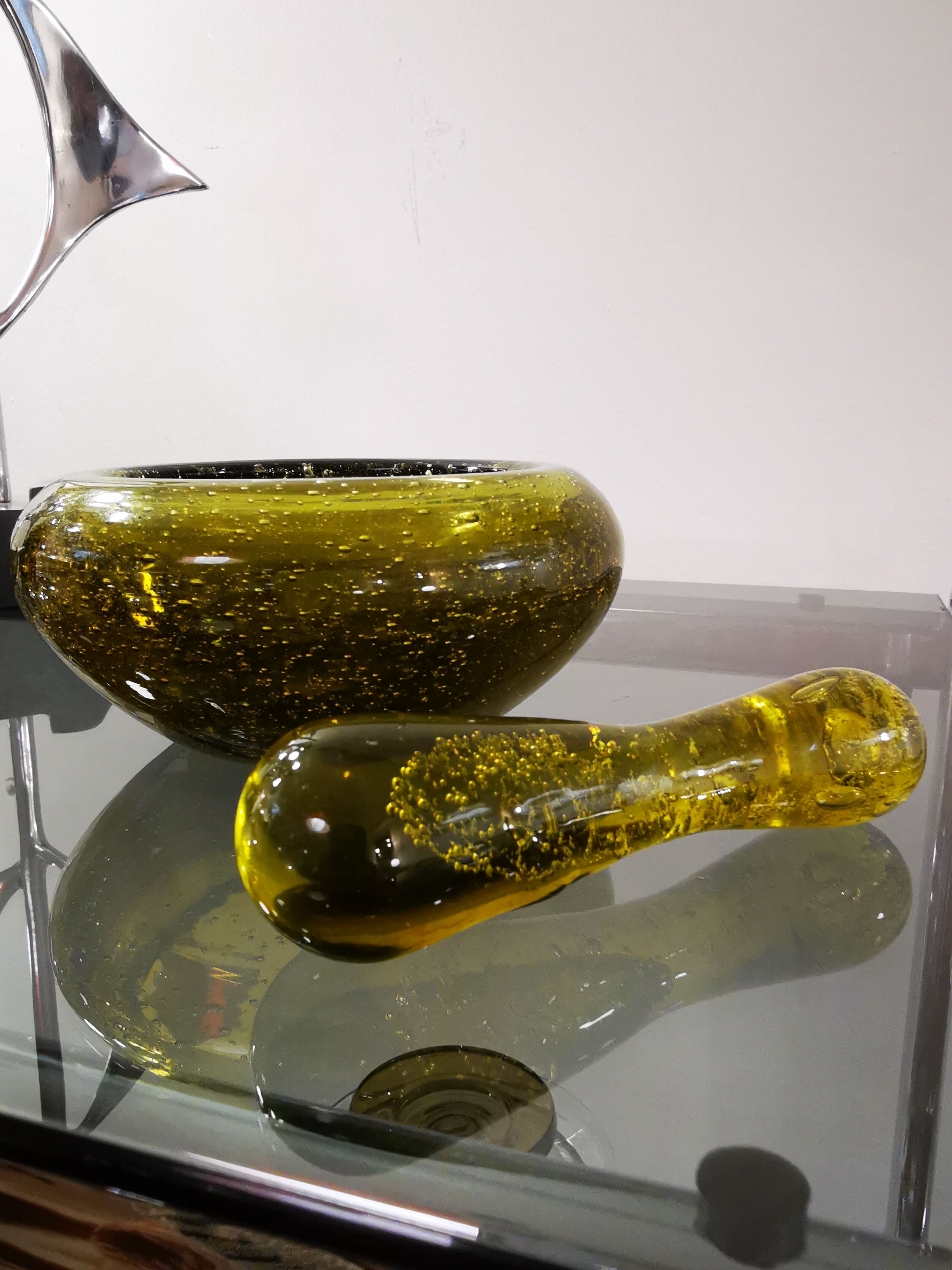 Vintage mortar and pestle from the glassworks of Biot 70s