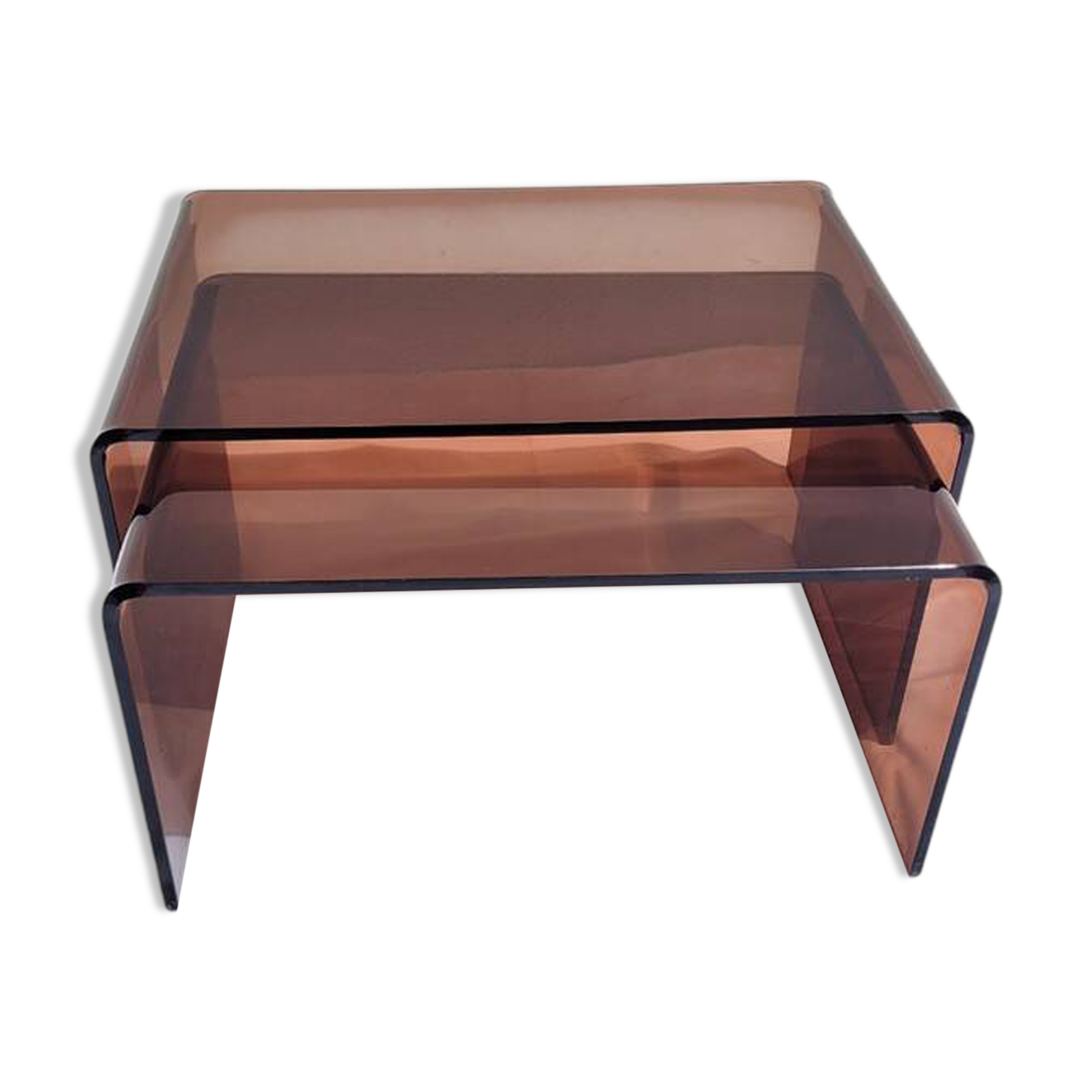 Pair of vintage smoked plexiglass nesting tables.