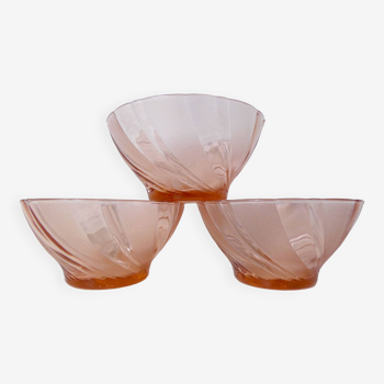 3 vintage Rosaline pink glass bowls