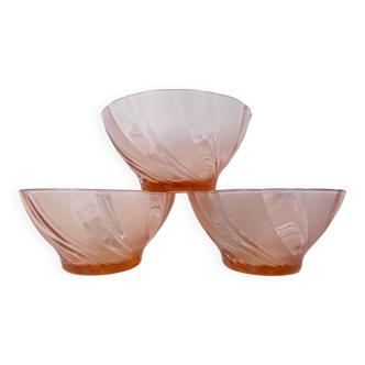 3 vintage Rosaline pink glass bowls