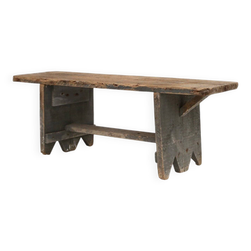 Industial Grey solid Wooden Bench, France, 1890s