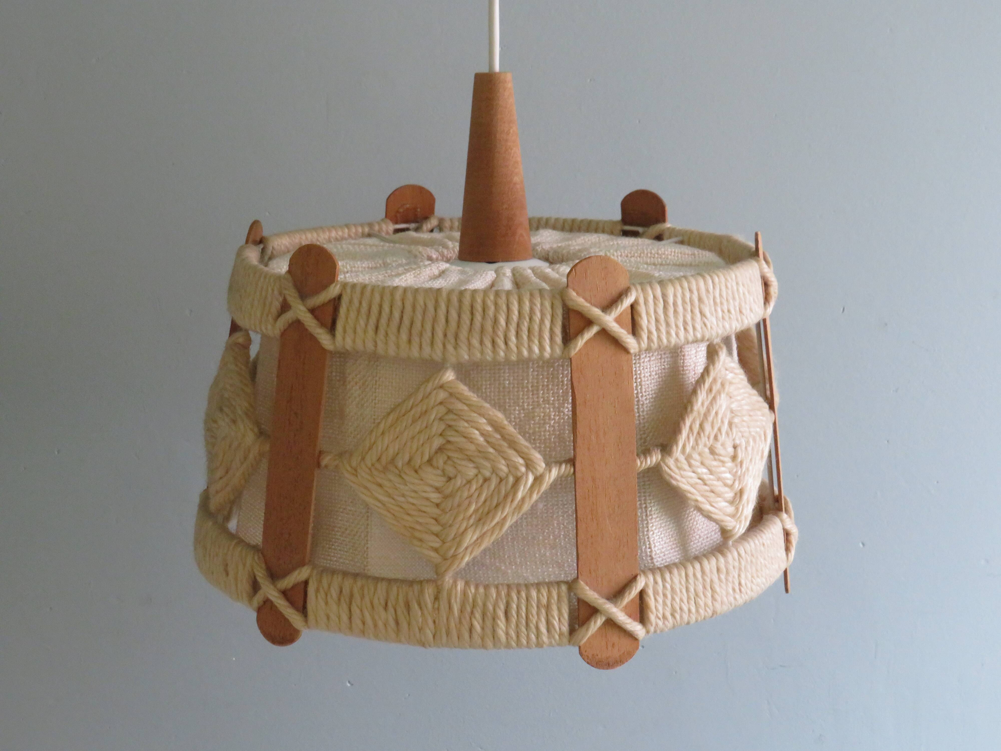 Suspension vintage en jute, teck et corde, 1960