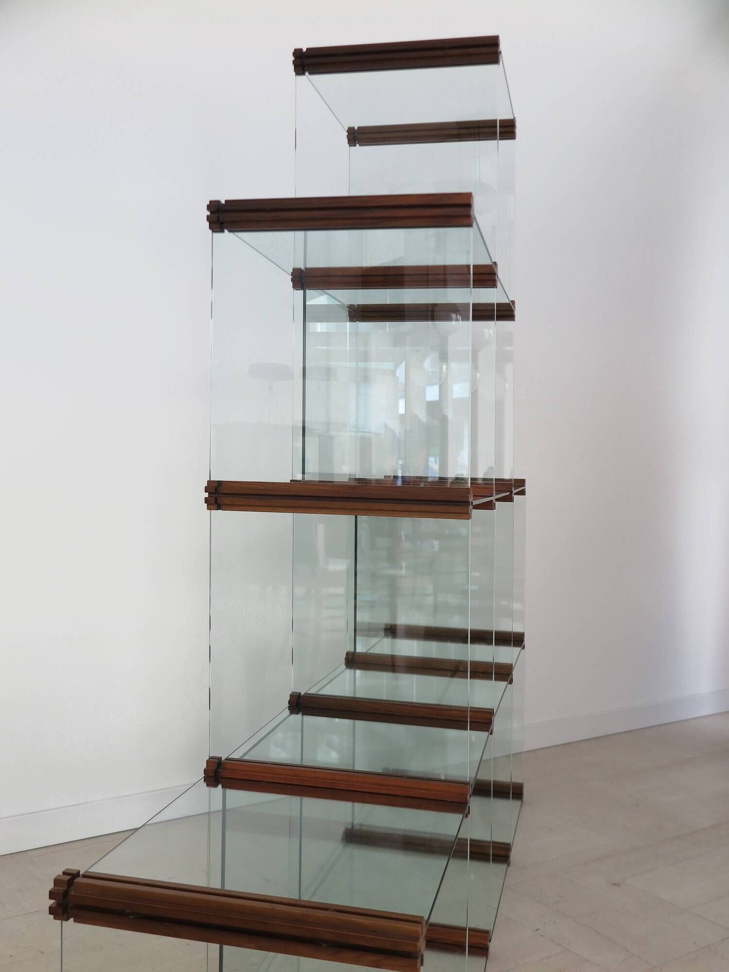 Gallotti & Radice Italian glass and wood bookcase 1980s