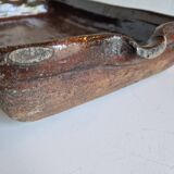 Ancien Plat À Jus Lechefrite 19e Terre Cuite Vernissée Art Populaire