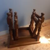 2 solid wood trundle tables, turned legs 80