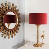 Brass bamboo table lamp by Ingo Maurer with velvet lampshade, 1960