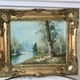 painting oil on canvas landscape river and forest frame wood signed years 40-50
