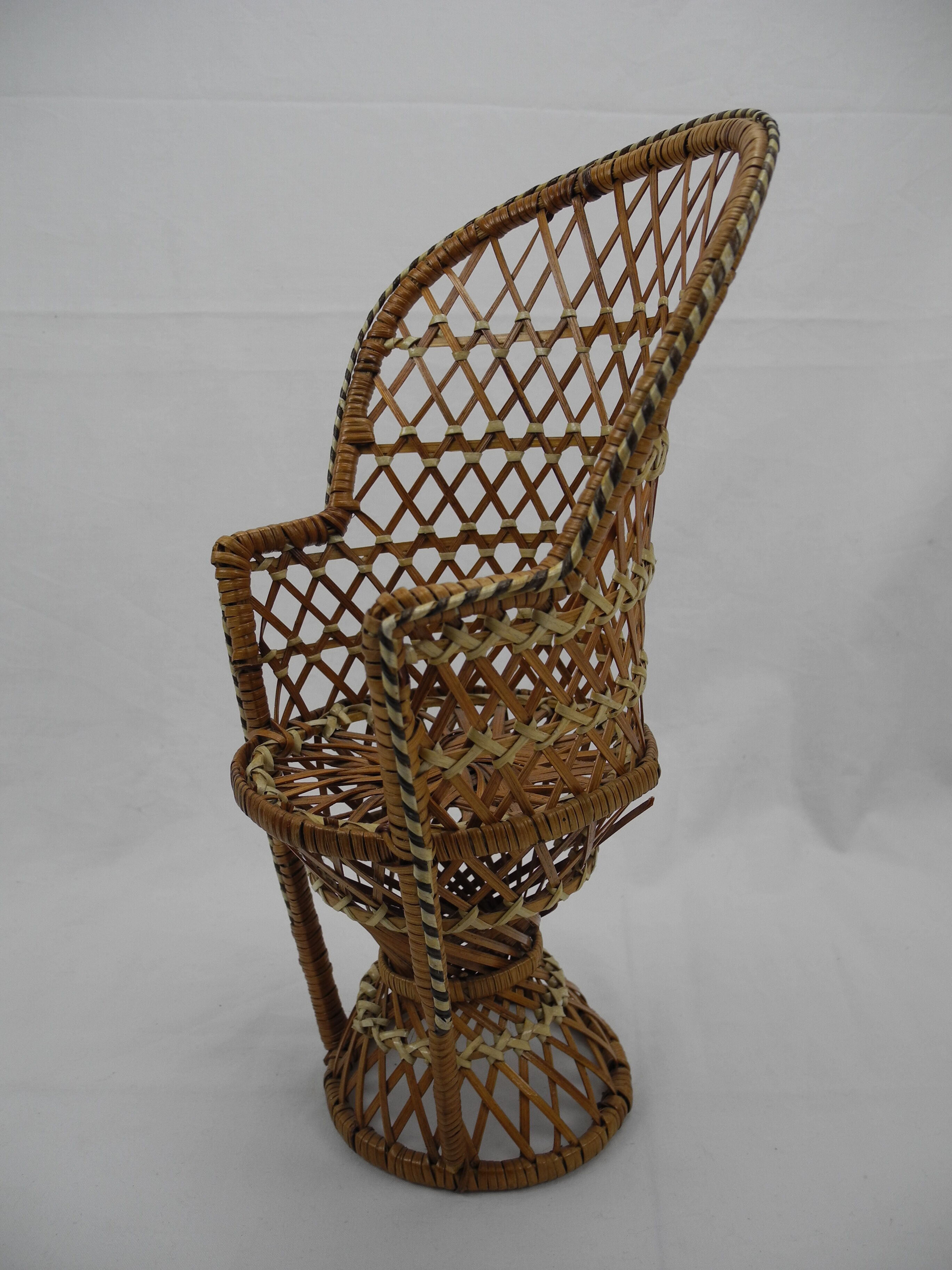 Emmanuelle style rattan doll armchair vintage toy