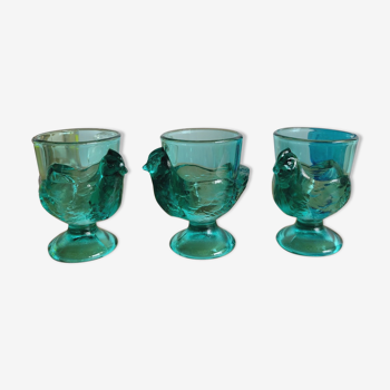 Lot de 3 coquetiers en verre vert