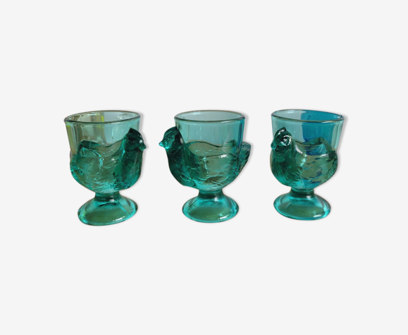 Lot de 3 coquetiers en verre vert