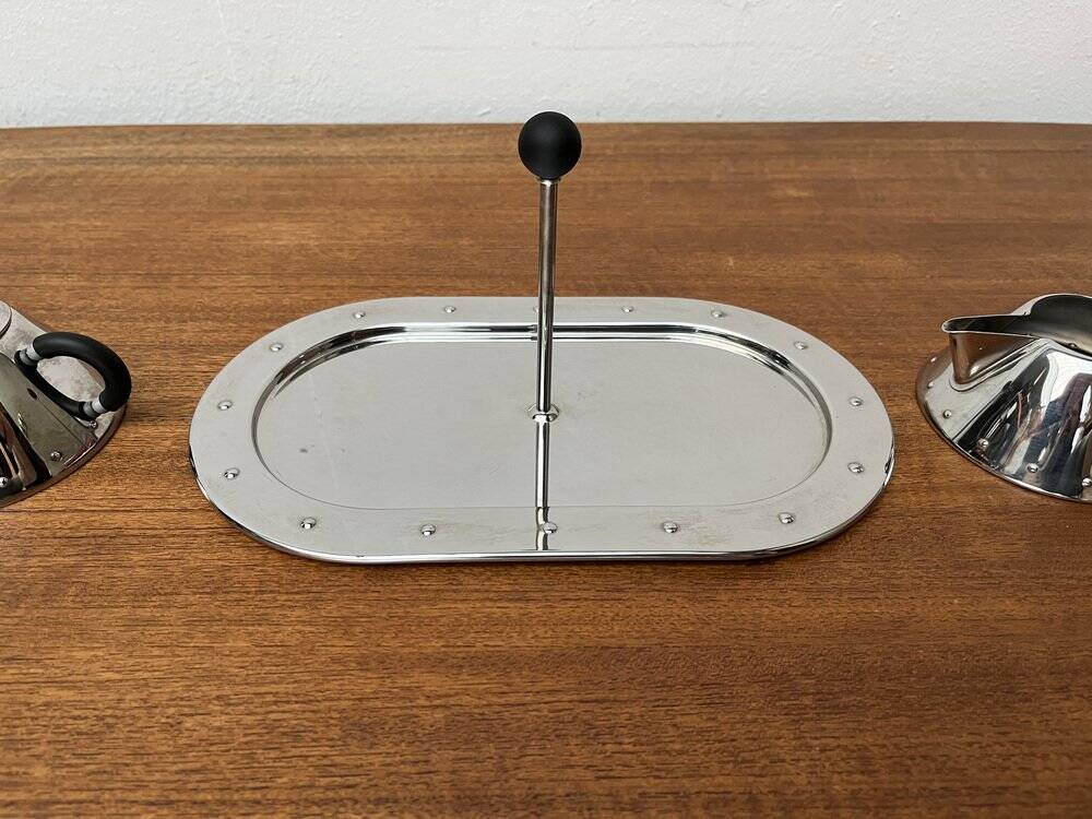 Postmodern Italian plateau for sugar and milk by Michael Graves for Alessi, 1980s, set of 3.