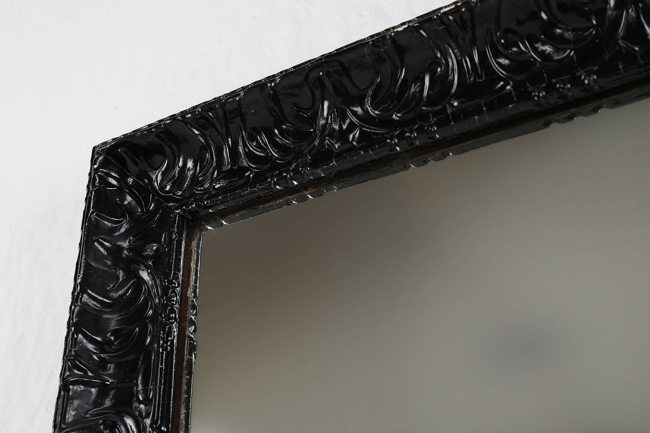 Baroque black large oak fireplace mirror, France ca. 1850