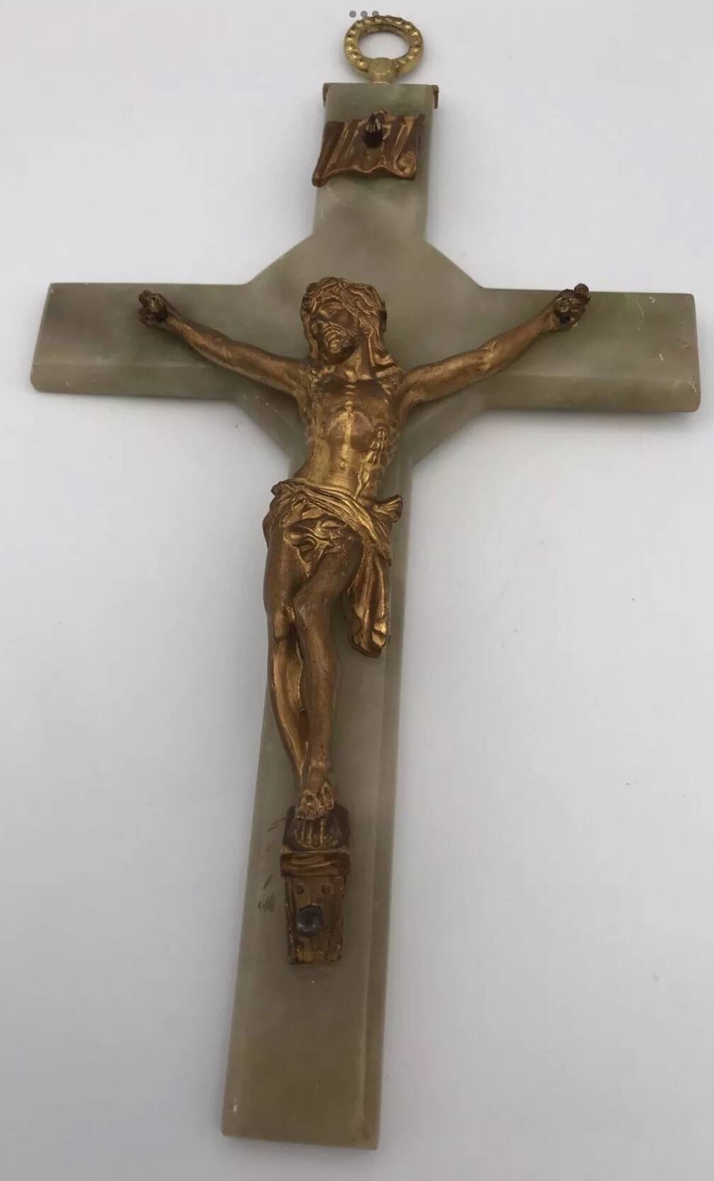 Vintage onyx stone wall crucifix and gold metal christ